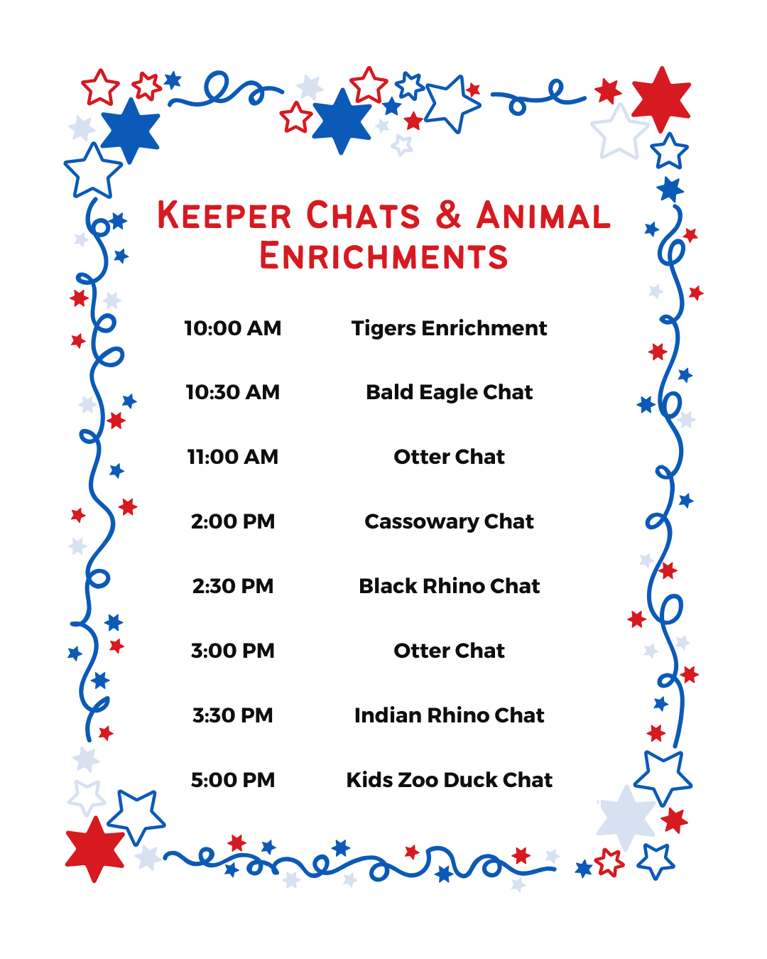 Red white and zoo day animal chats